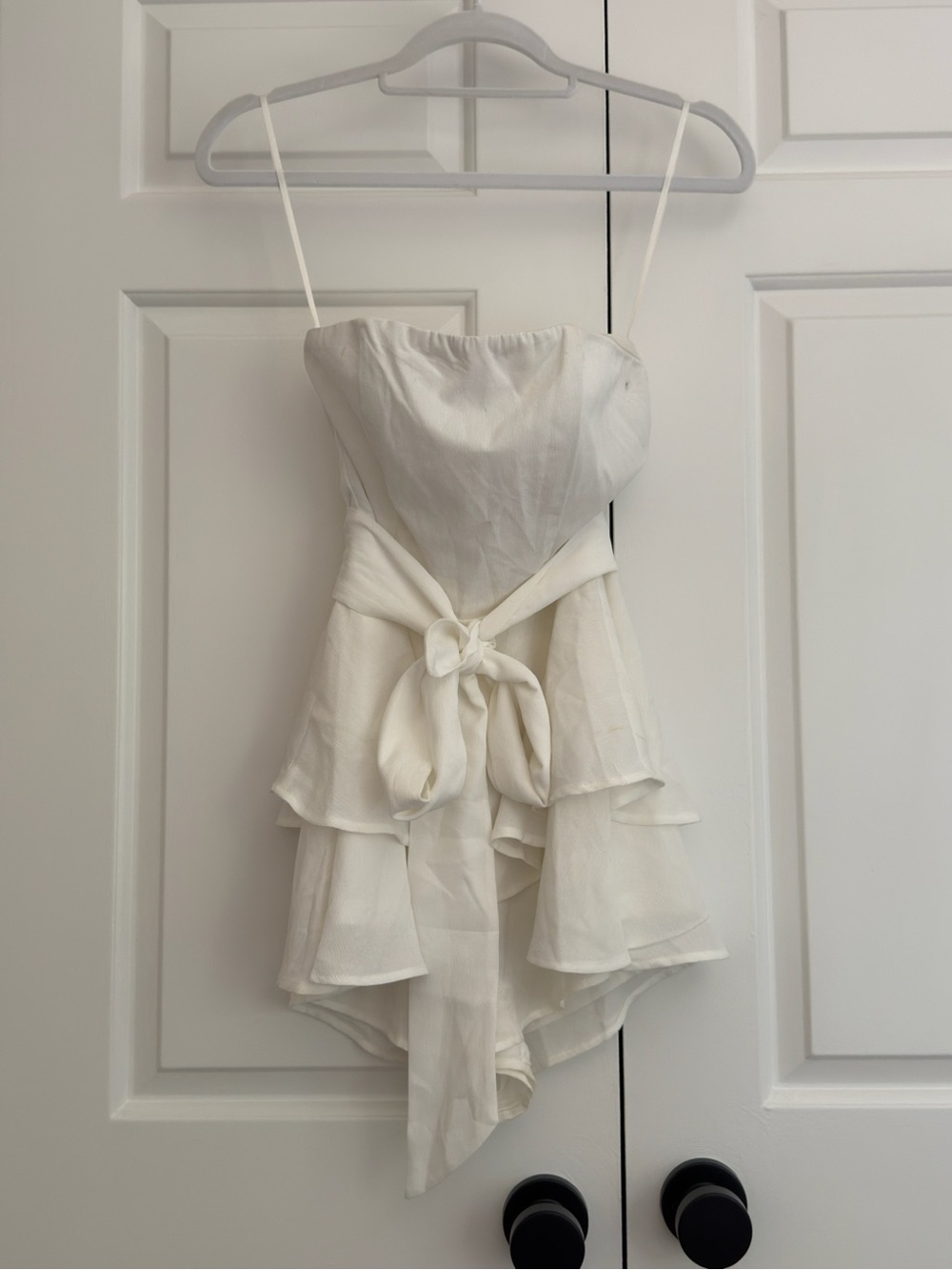 White Flowy Tiered Tie-Waist Women's Romper